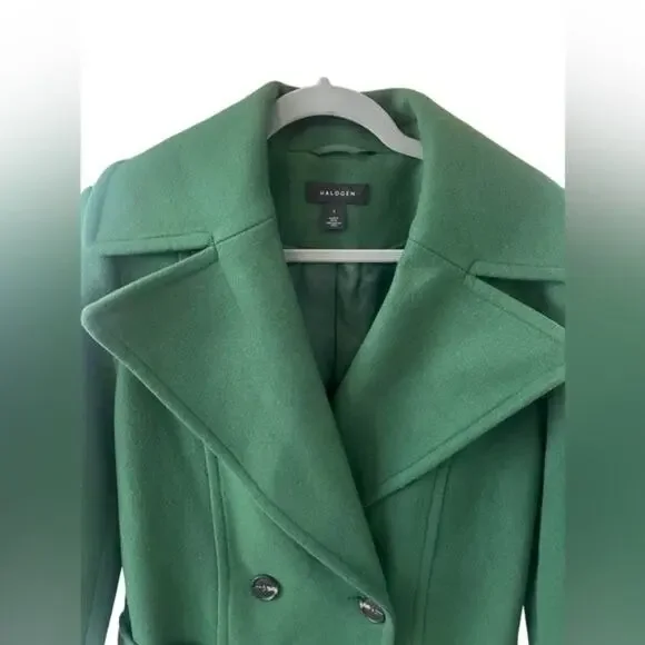Halogen Womens Double Breasted Long Coat Overcoat Notch Collar Kelly Green S - Picture 3 of 13